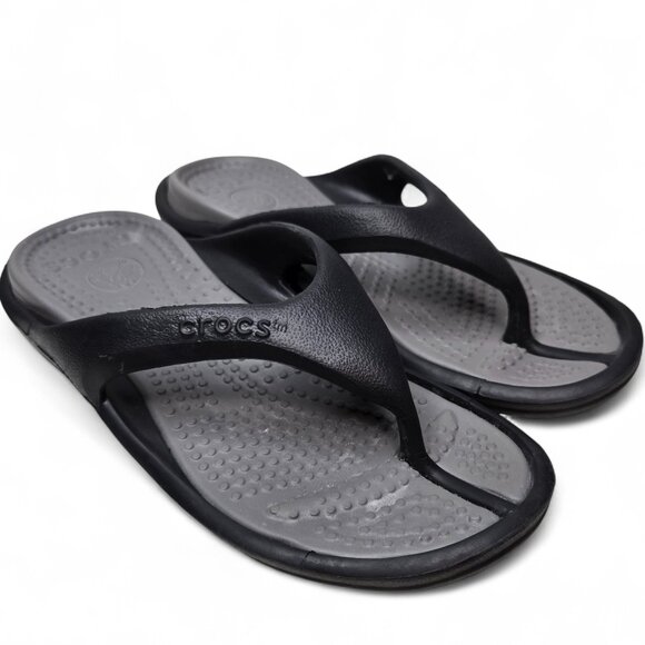 Crocs Athens Flip Flop Thong Sandals Unisex Black Grey Chunky Strap Resort W8 M6 - Picture 1 of 9